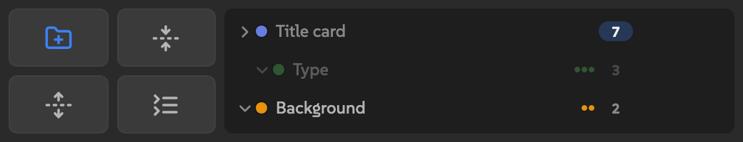Accordion in a short wide slot with a two-by-two toolbar to the left of the group tree.