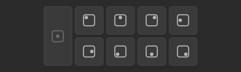 Anchored in split-row layout with a center button on the left and a 2 by 4 grid of position buttons.