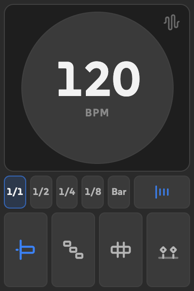 BPM in a narrow half-width slot, with smaller controls and icon-only action buttons.