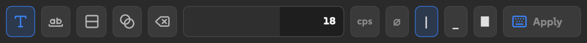Clickety in a short horizontal row with style icons, speed, cursor options, and Apply.