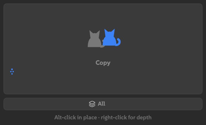 Copycat showing a dot tree and 4 comps will be copied above the All depth chip.