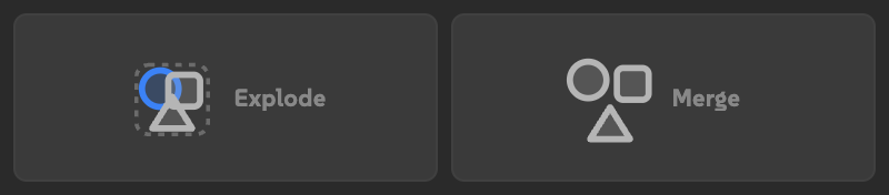 Explode and Merge side by side in a 400 by 88 pixel row without the hint line.
