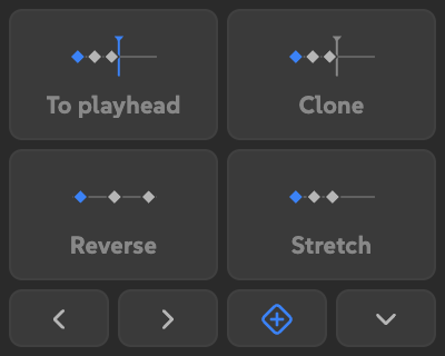Keymaster in a 200 by 160 pixel half-width slot, with a two-by-two set of timing tiles above the small controls.