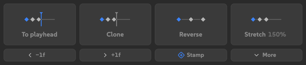 Keymaster in a short 520 by 112 pixel full-width slot with the timing actions arranged horizontally.
