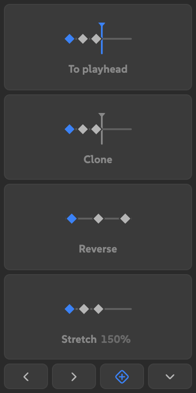 Keymaster in a tall 200 by 400 pixel slot, with the four timing actions stacked vertically.