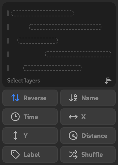 Lineup before a selection, with dashed preview bars, Select layers, and eight action buttons.