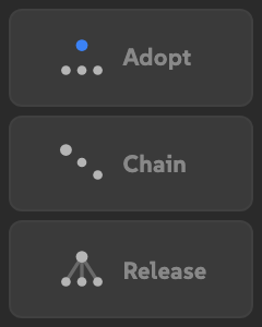Nanny in a narrow slot with Adopt, Chain, and Release stacked vertically.
