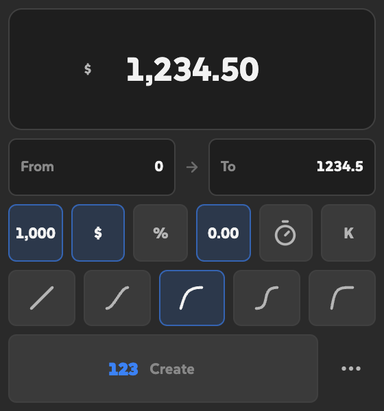 Odo showing $1,234.50 with the currency and two-decimal options enabled.