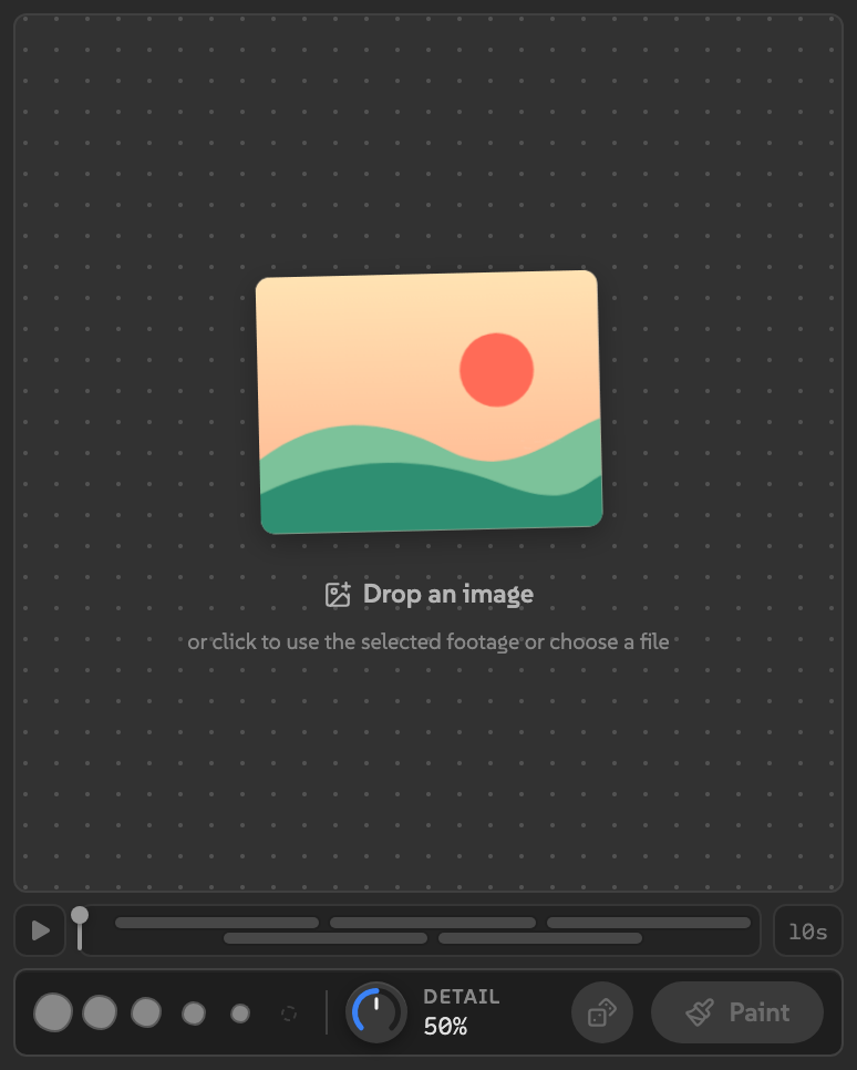 The empty Painted panel with a landscape card and the words Drop an image.