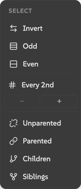 Picky functions menu expanded, showing pattern and relationship actions.
