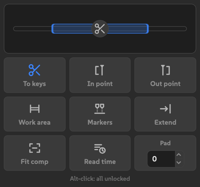 Snippy with its preview bar, eight action buttons, and Pad set to zero frames.