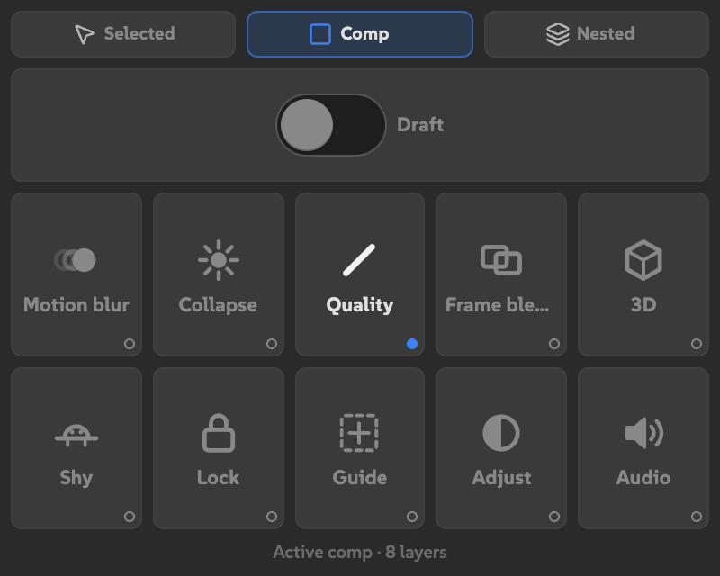 Switched with Comp selected, Draft off, and all ten layer switches visible.