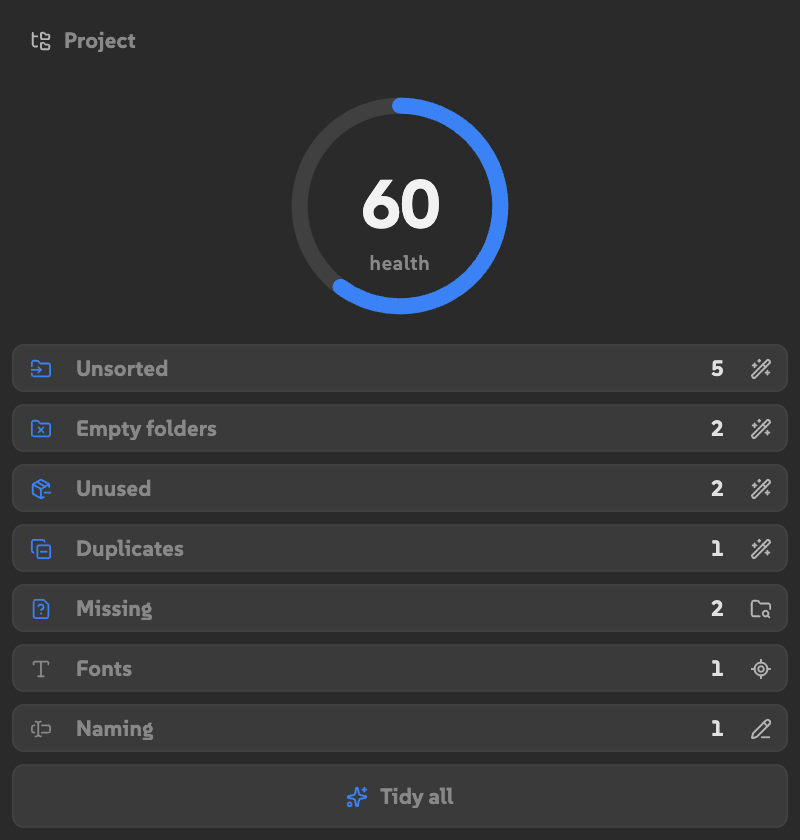 A sample scan with health 60 and counts beside all seven categories.